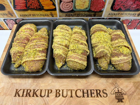 2 x Chicken Breast Fillet Wrapped In Streaky Bacon Dipped In Lemon Pepper Coater - Gluten Free (per tray)