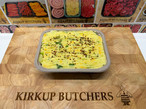 Cottage Pie with Black Pudding, Spring Onion & Cheesy Mash